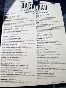 Bacalhau Porto menu