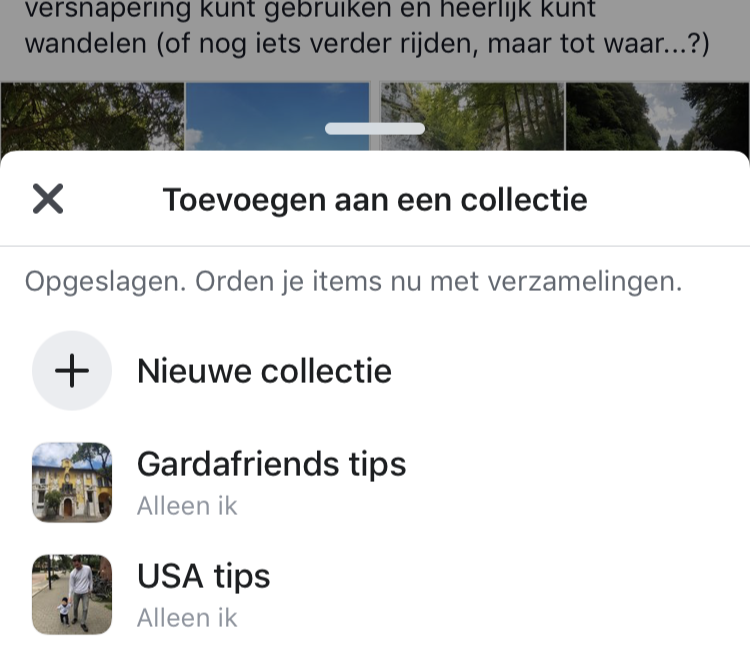 Facebook opgeslagen bericht toevoegen aan een collectie